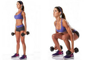 Приседания с гантелями